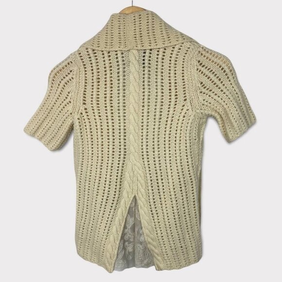 Anthropologie Cashmere Lambswool Short Sleeve Chunky Knit Cardigan Size Small S - Picture 4 of 14